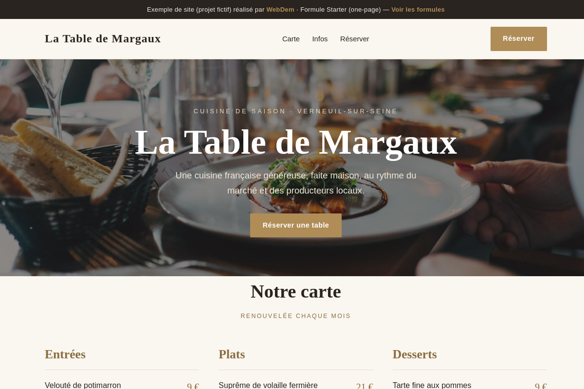 Exemple de site one-page pour restaurant réalisé par WebDem