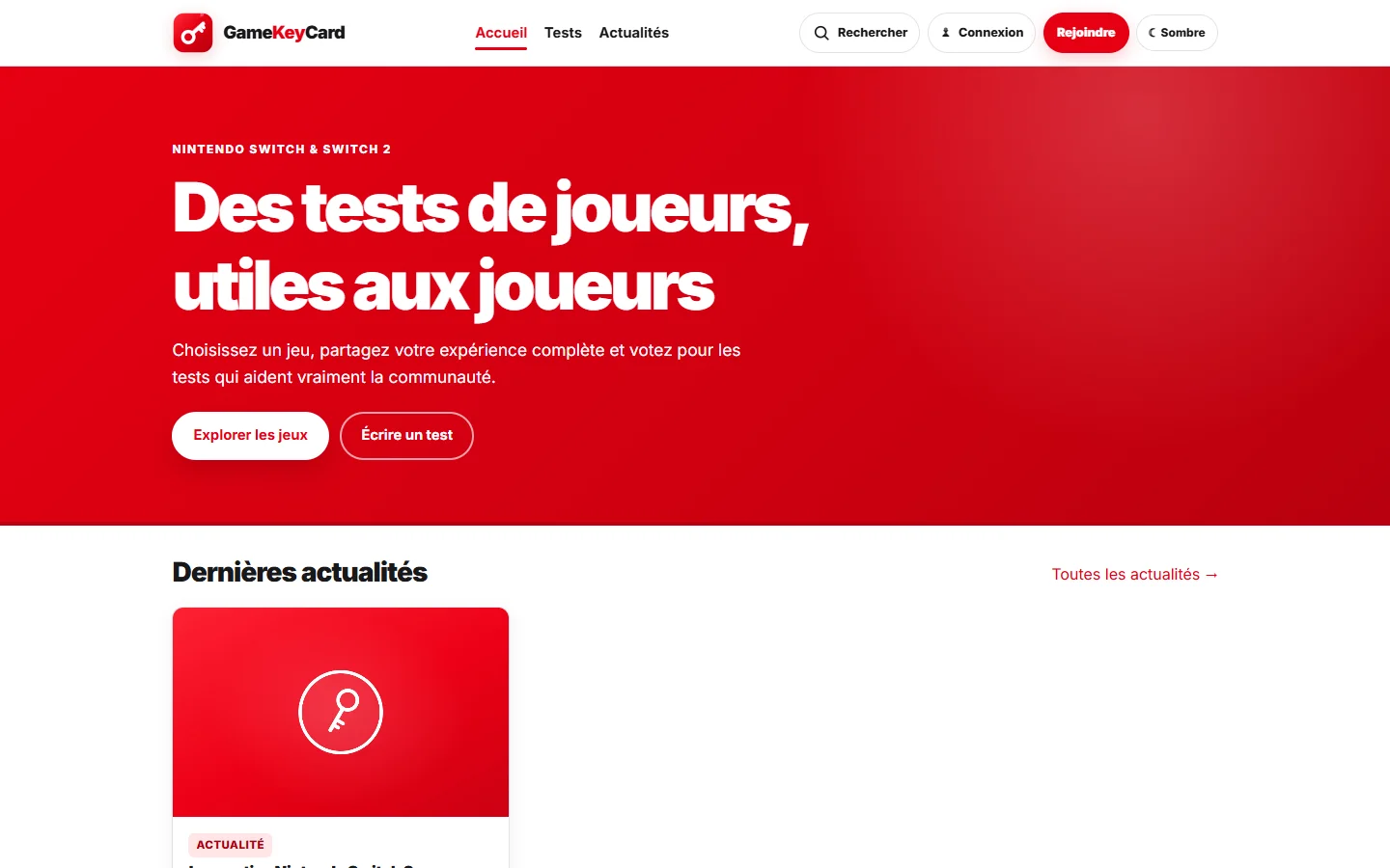Aperçu du site GameKeyCard : actualités et tests Nintendo Switch