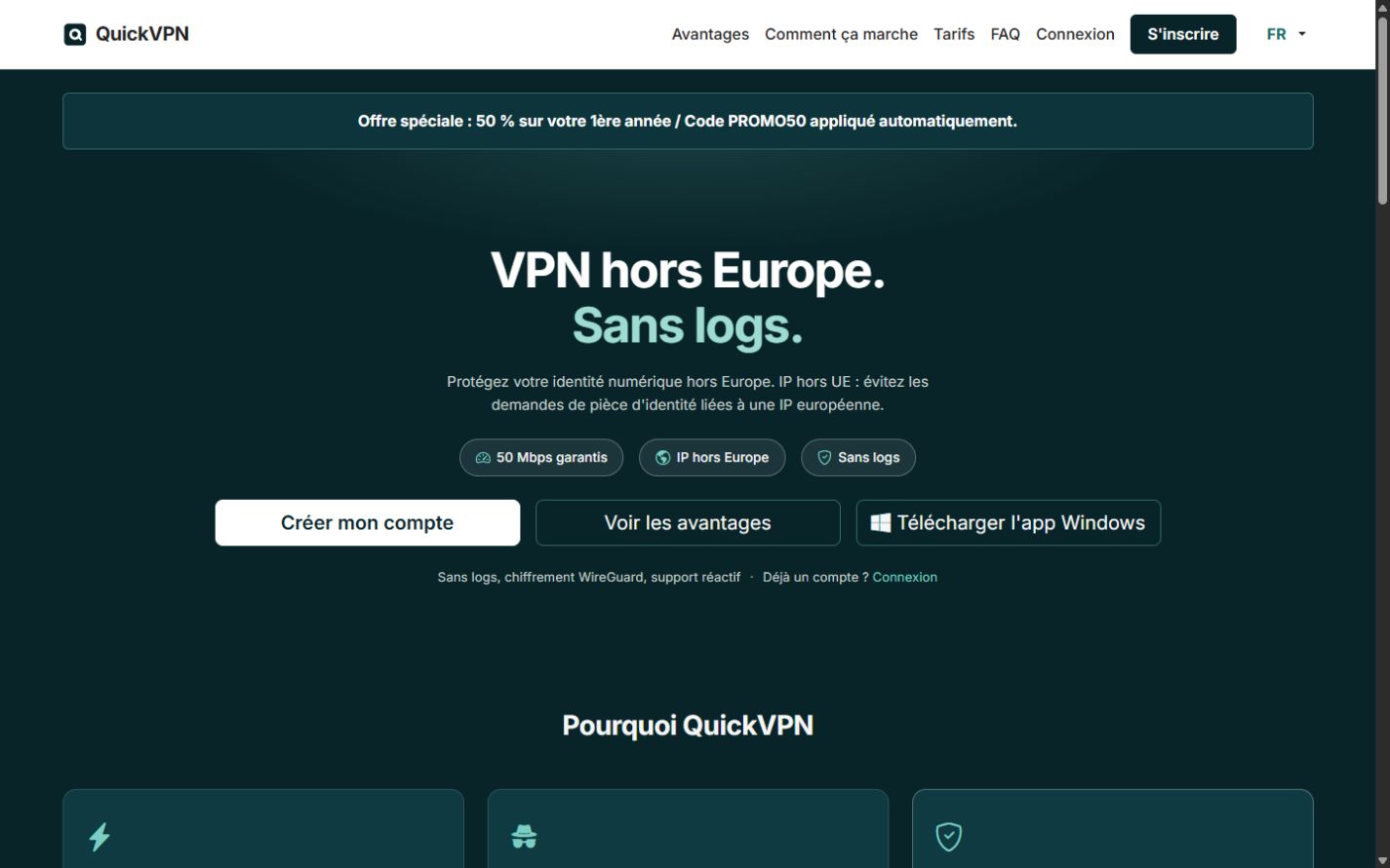 QuickVPN | Service VPN WireGuard hors Europe